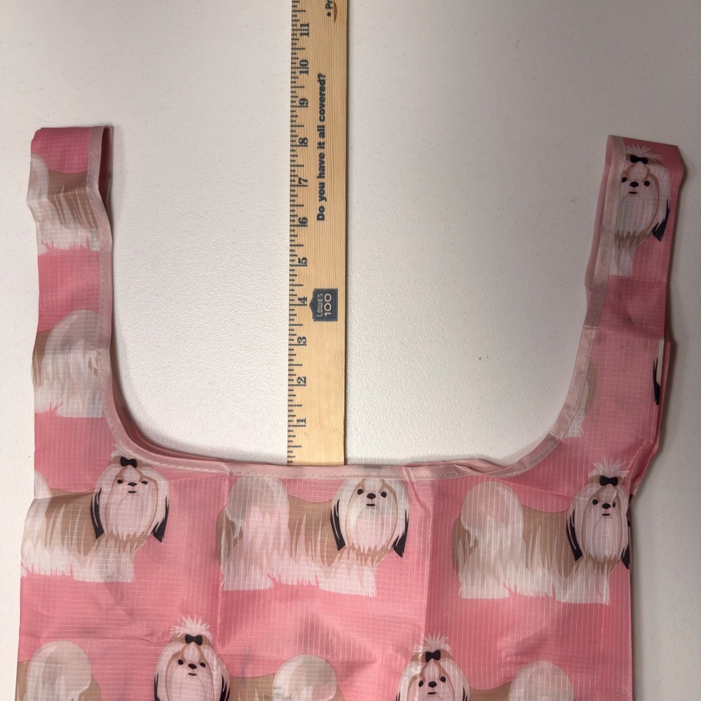 EasyEarth Shih Tzu Reusable Shopping Bag Pink Dog Print EcoSilk Tote Large - Picture 12 of 12